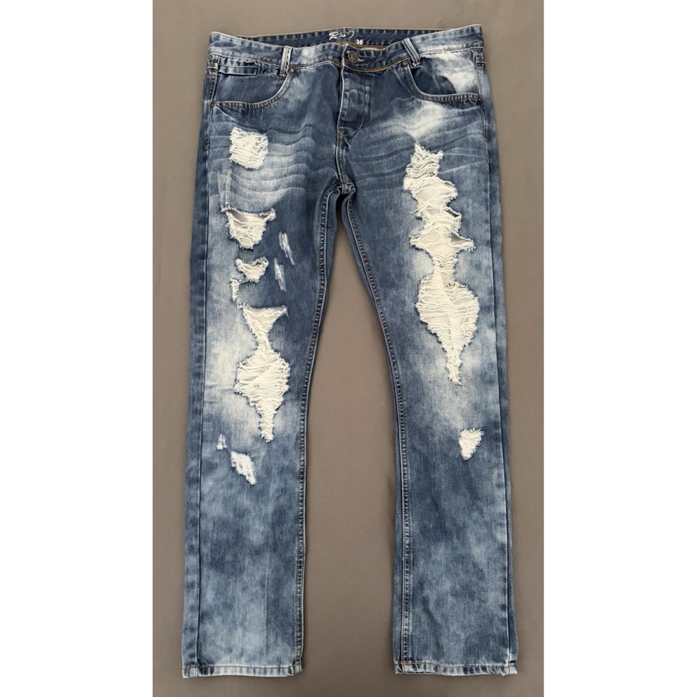 RS7 Royal Seven Skinny Jeans Men's Size 36 Distressed Blue Ripped Button Fly